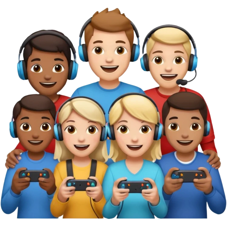 group of friends playing video games together emoji