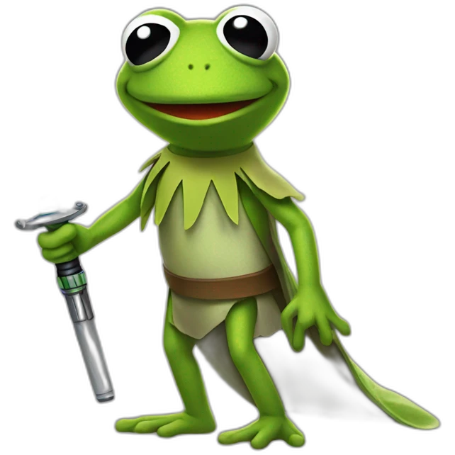 Kermit the frog holding a lightsaber emoji