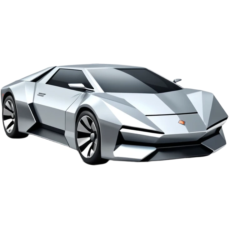 A futuristic chrome car emoji, sharp geometric body design inspired by cybertruck aesthetics, smooth silver metallic surface, matte and glossy chrome mix, minimal details, soft reflections, clean edges, iOS emoji style, centered, clean white background, soft studio lighting, no text emoji