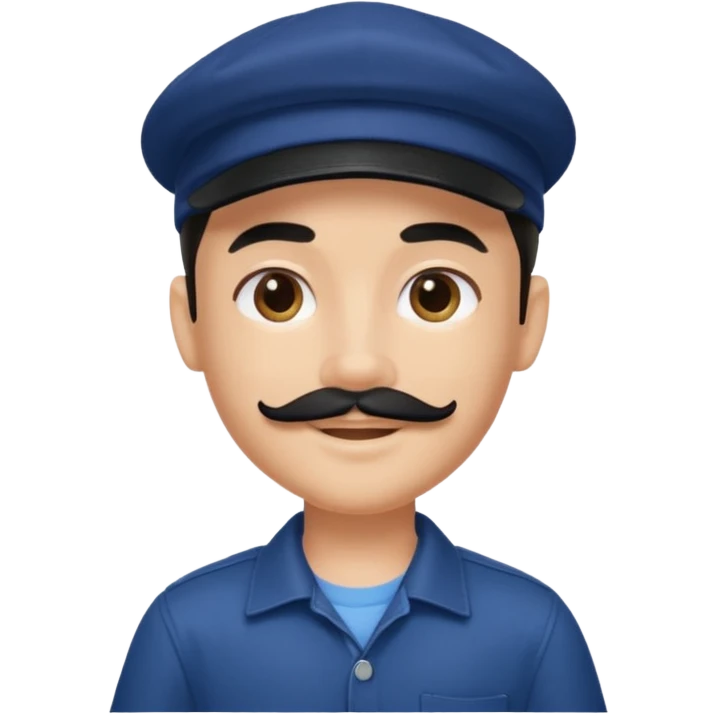generate a pretty bratz boy wearing a dark blue cap and shirt. 

Mustache- black emoji