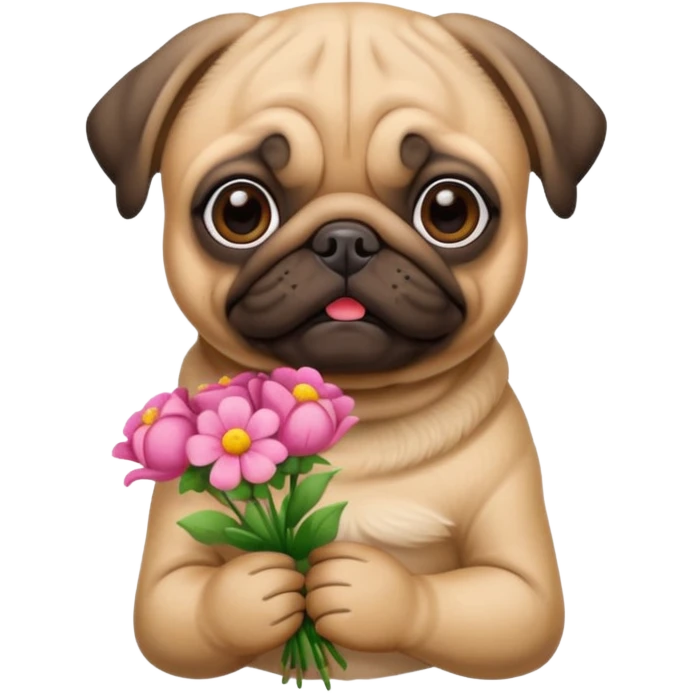 pug dog holding flowers emoji