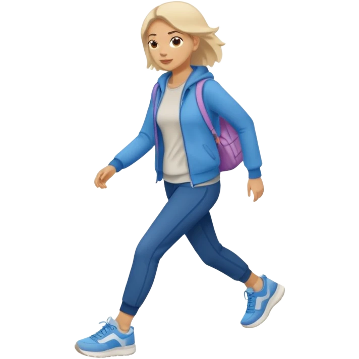 iOS emoji style - a woman in casual clothes and wearing trainers. Walking quickly. 
 emoji