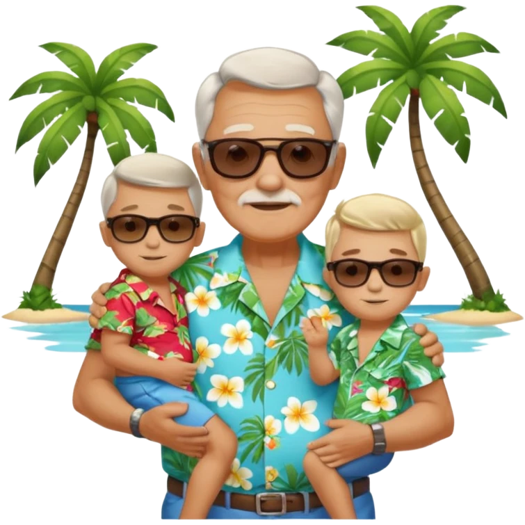 Old man holding little boys on island emoji