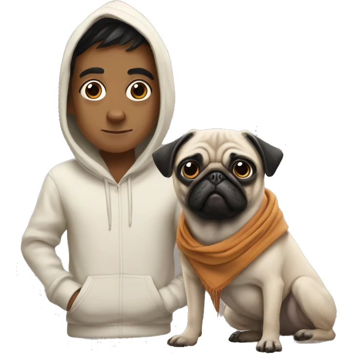 pug in a hoodie with a indian boy emoji