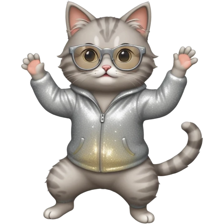 A cat with sparkly glasses dancing awkwardly on its hind legs.


















 emoji