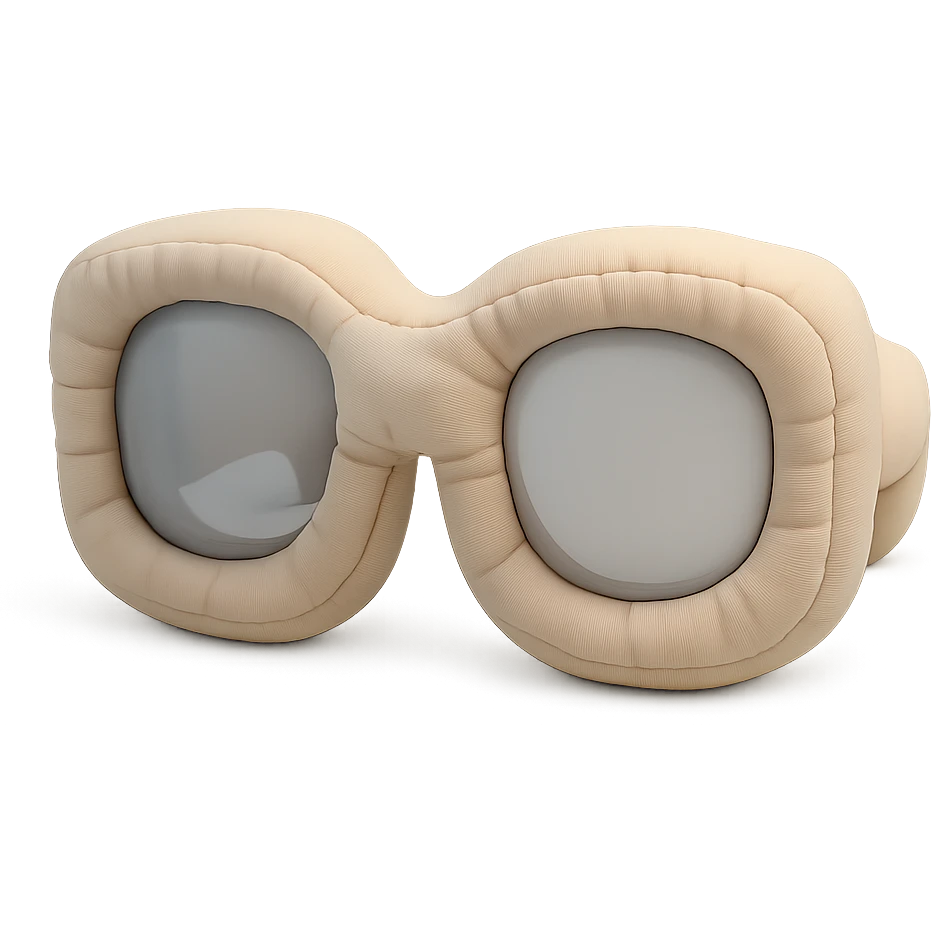 cushion style sunglasses, plush and rounded, cute emoji