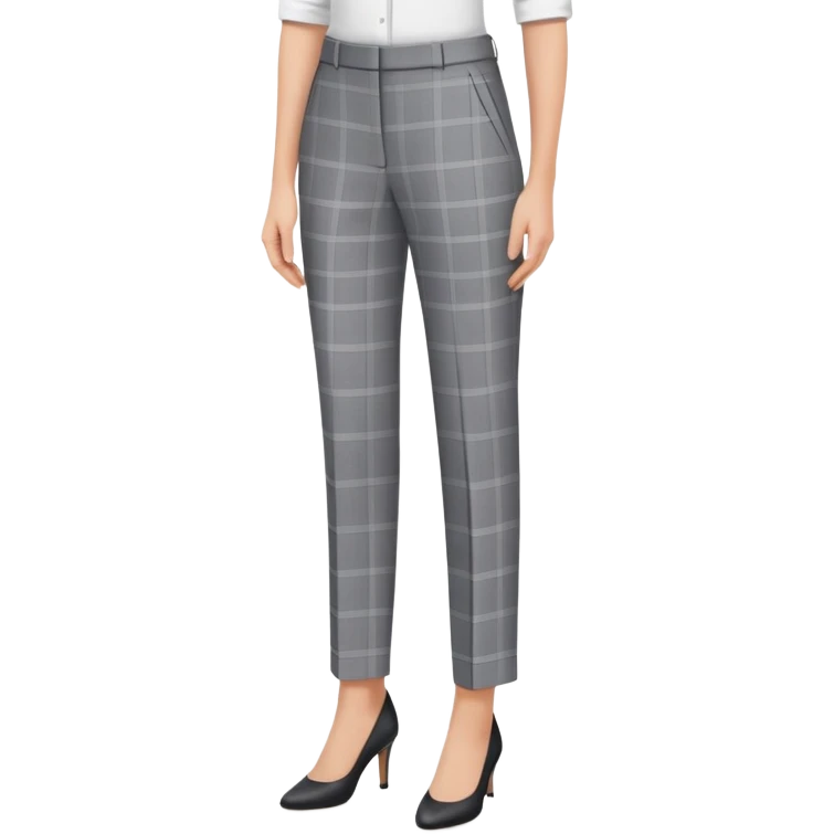 gray dress pants with white grid pattern, plaid check pattern, formal tailored trousers with cuffed hem, for petite women, isolated garment only, no model emoji