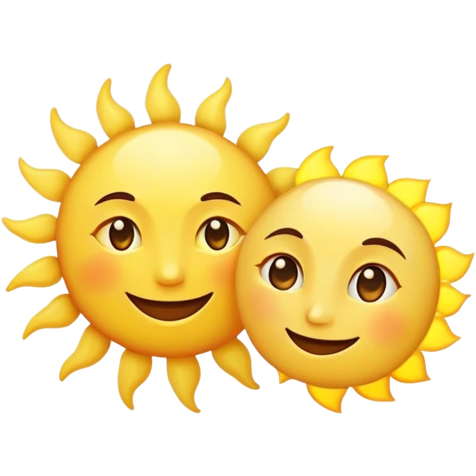 a really bright  big sun and a small moon who shines because of it. the sun is bigger and the tiny \moon bright too beside it smiling looking at each other emoji