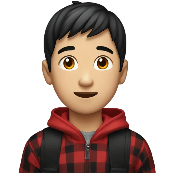 Asian boy wearing red checkered gloves on hands and black hoodie emoji