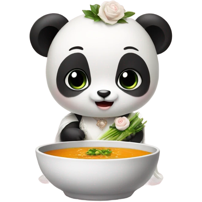 Baby panda bride marrying bowl of soup emoji