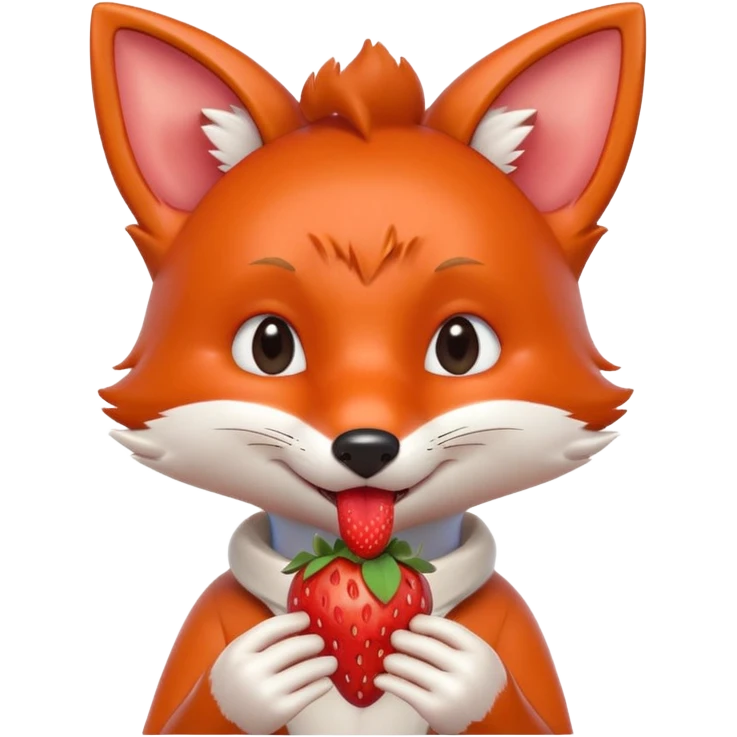 cute fox eating a strawberry portrait, head and shoulders only, holding a fresh strawberry near mouth, happy expression, juicy red berry details, 3D cartoon, mobile game icon style, clean background, no text, no watermark
 emoji