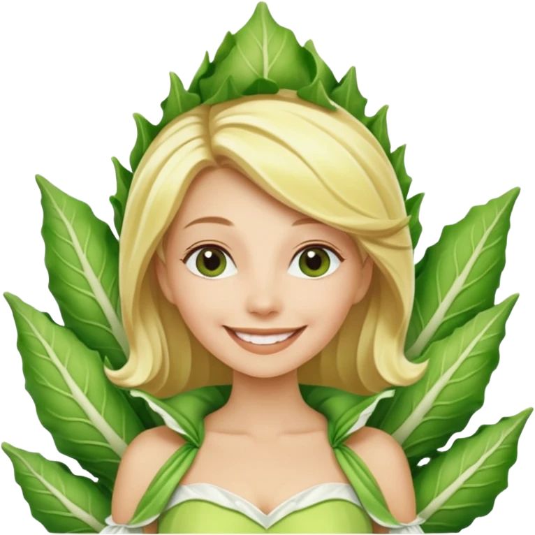Femme blonde 👩🏼 déguisée en costume d’endive géante  emoji