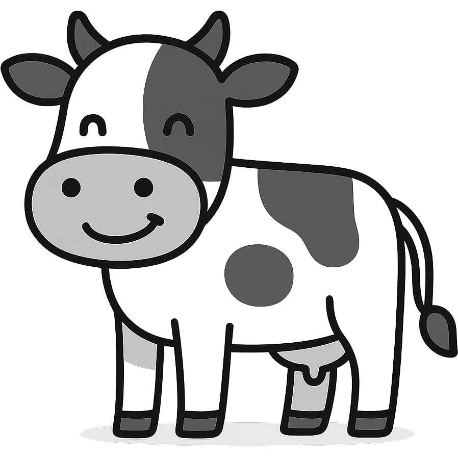 smiling cow, 2d flat monotone icon style, simplified features, minimal color, simple shapes emoji