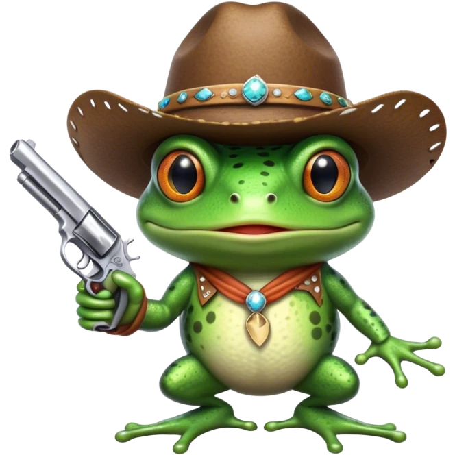 frog holding a pistol wearing a cowboy hat emoji