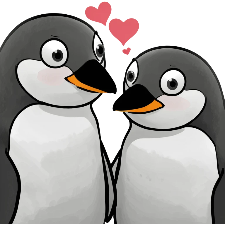 Two penguins in love emoji