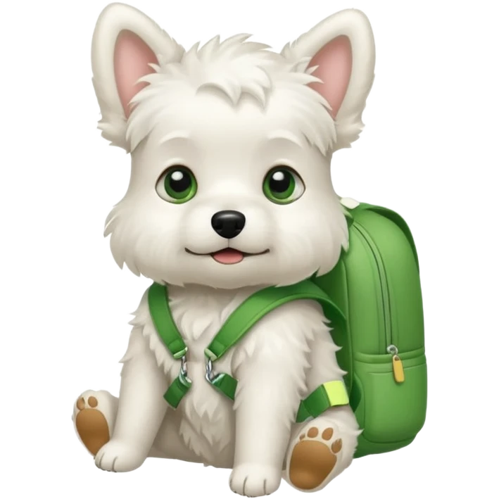 baby white dog wear green backpack emoji