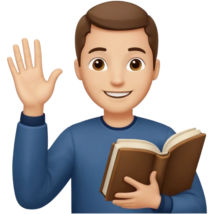 גבר קורא ספר תהילים, עם חיוך, מרים יד למעלה ועושה תנועה של תודה emoji