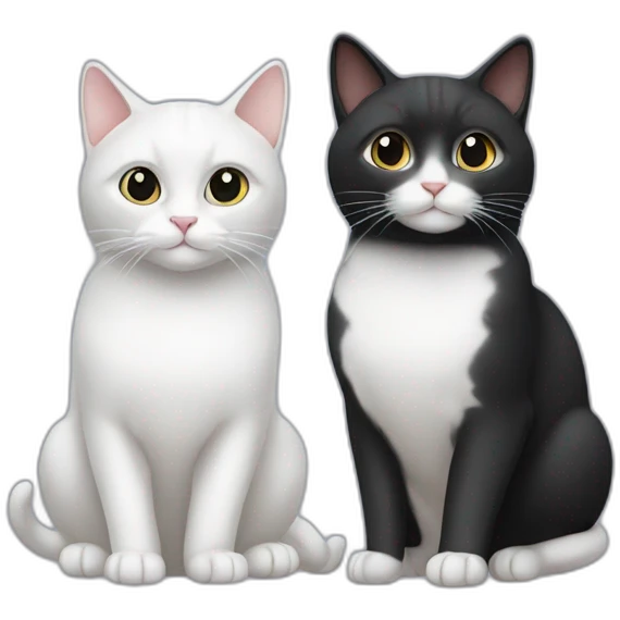 two cats, one white, black one black, black, white emoji