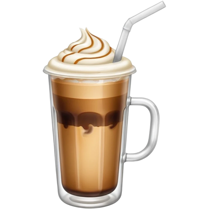 aesthetic iced coffee inside glass cup with glass straw and vanilla foam emoji