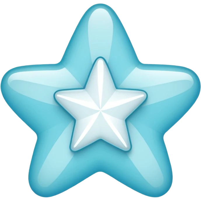 Create a simple, modern verification badge icon. The badge should have a soft, rounded star-like shape with two halves—one light cyan and one light blue—split vertically. In the center, include a bold white checkmark. emoji