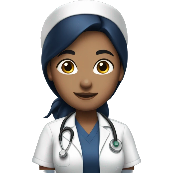 Female Nurse in navy blue scrubs with black hair and cap emoji