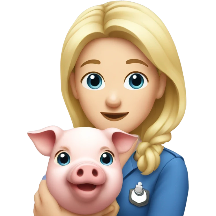 Female blonde vet with blue eyes petting pig emoji