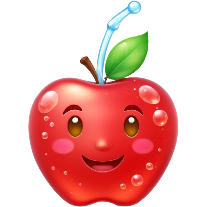 3D Apple style emoji of bubbly soda pop, fizzy bubbles rising, translucent sparkling liquid, isolated on white background, soft shadows, high detail, playful and cute. emoji