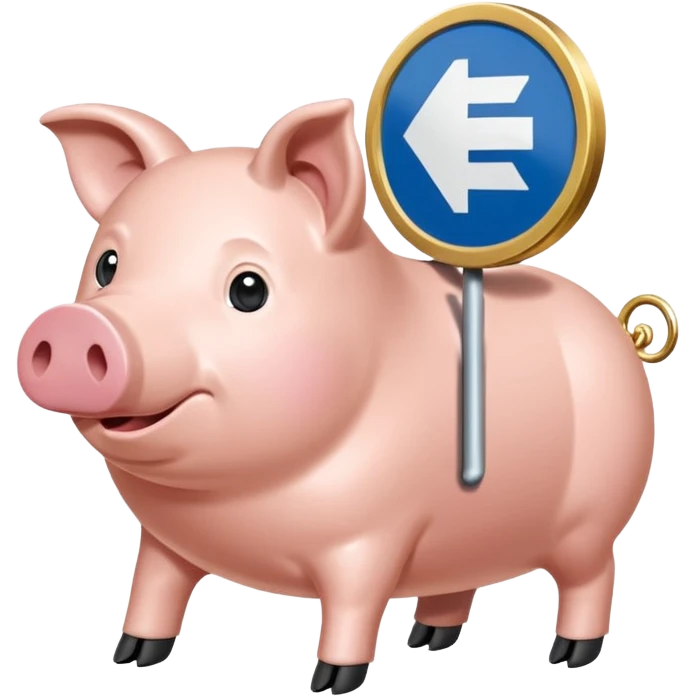Ein stilisiertes Sparschwein, in das von oben eine Münze fällt. Daneben oder leicht dahinter ein kleines Schild, das Sicherheit symbolisiert. emoji