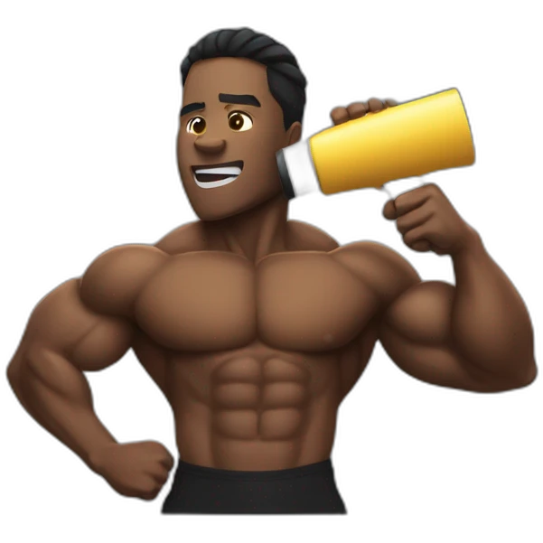 black bodybuilder with megaphone speaking emoji