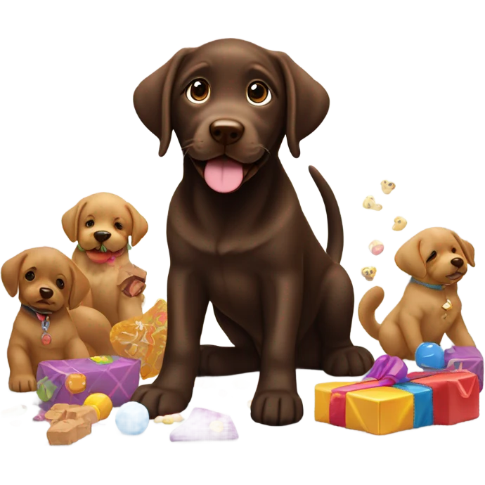 Chocolate lab puppy celebrating success emoji