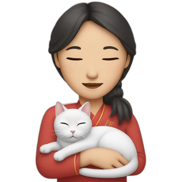 A Chinese lady holding a Sleep cat emoji