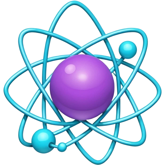 minimalistic atom, neon purple (#8B5CF6) and cyan (#00E0FF), representing Atom team creativity and innovation, clean tech design emoji