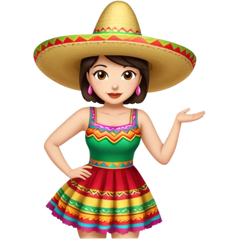Pretty, sexy, slightly curvy white woman with short dark brown hair, dressed for Cinco de Mayo emoji