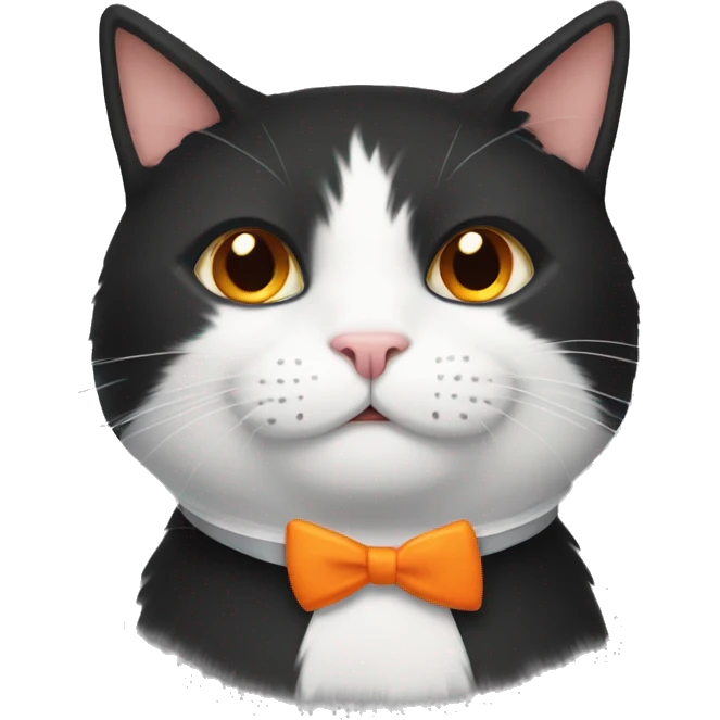 Tuxedo cat with orange bow collar emoji