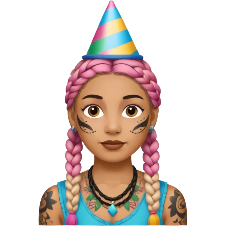 braided and tattoedbraided with lots lots lots of face tattooes and a party hat emoji