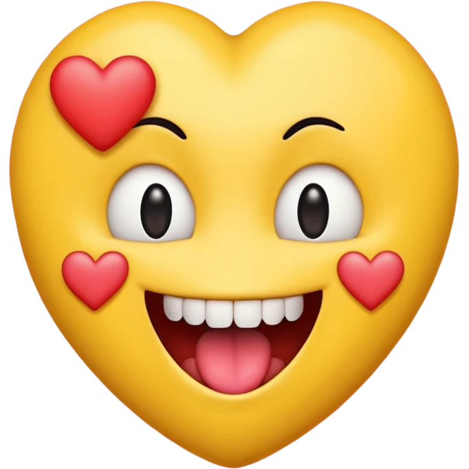 yellow emoji face holding a heart and hes so happy with so happy with teeth and tongue and toes growing out of the top of its head. his eyes have been plucked out and are now eyeless sockets. no eyes. emo hair emoji