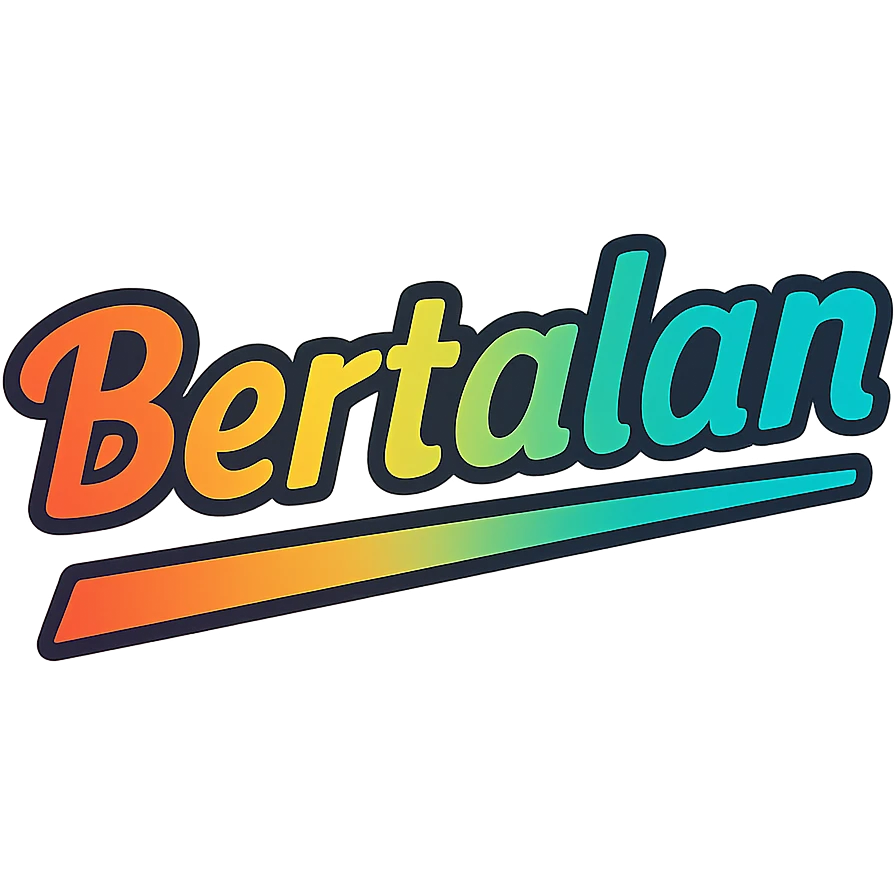 modern colorful gradient font with dark outline, dynamic slanted or partial underline, text 'Bertalan', transparent background, in the style of reference patterns emoji