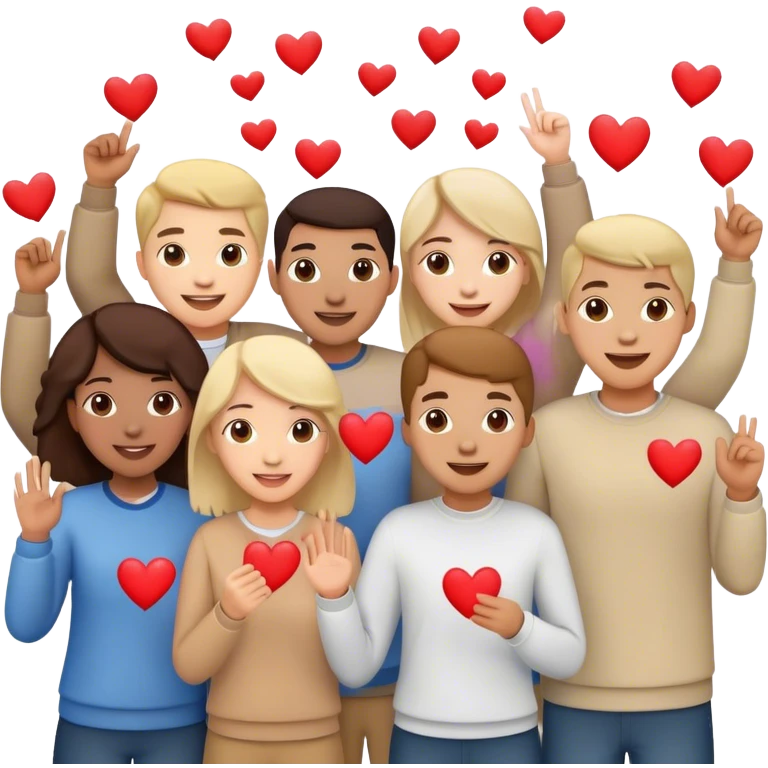 Cheering crowd with hearts everywhere  emoji