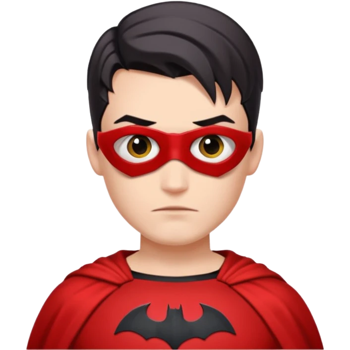 young man has a spyk red shirt as Batman  emoji