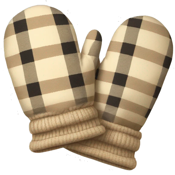 pair of plaid beige winter mits emoji