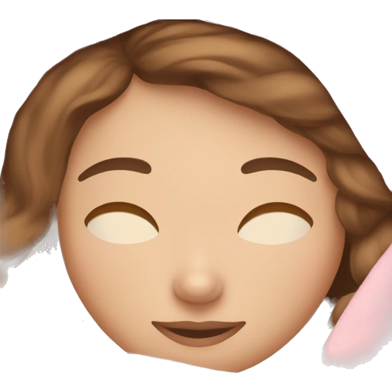 White girl brown  hair sleeping with pink blanket emoji