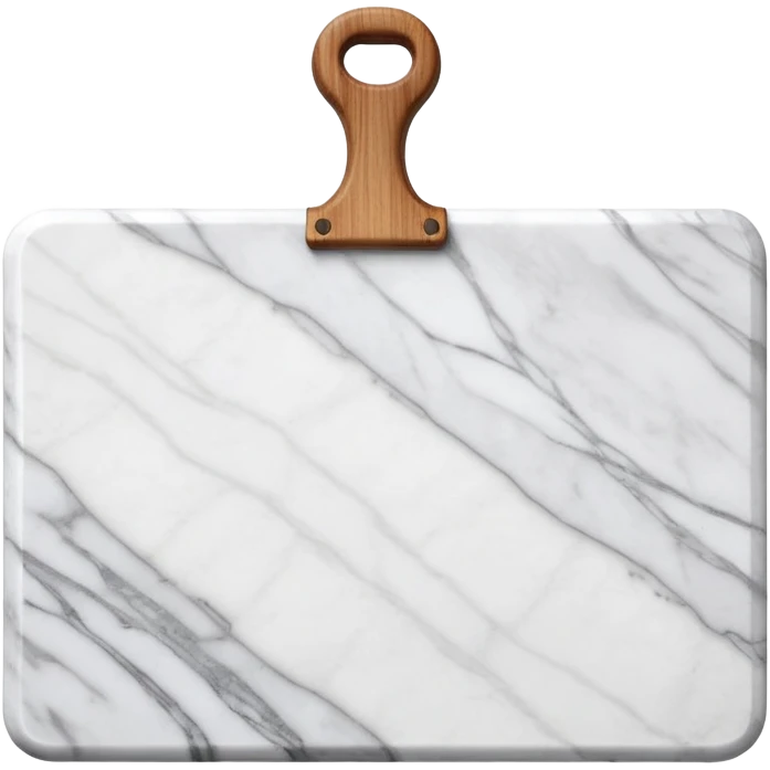 white marmor cuttingboard with a wooden grip handle on top emoji