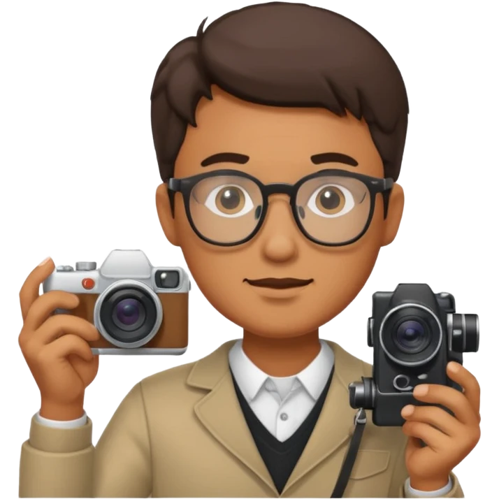 A man with glasses holding a cameta emoji