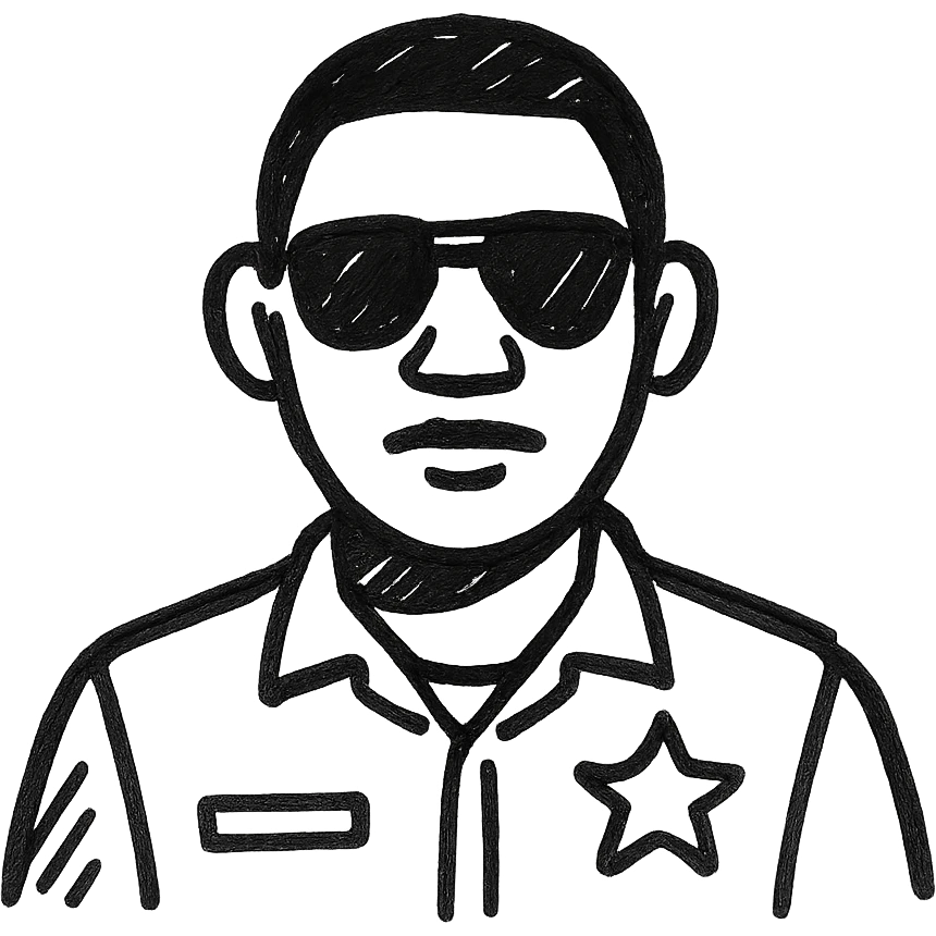 black policeman with sunglasses, no hat, hand drawn outline style emoji