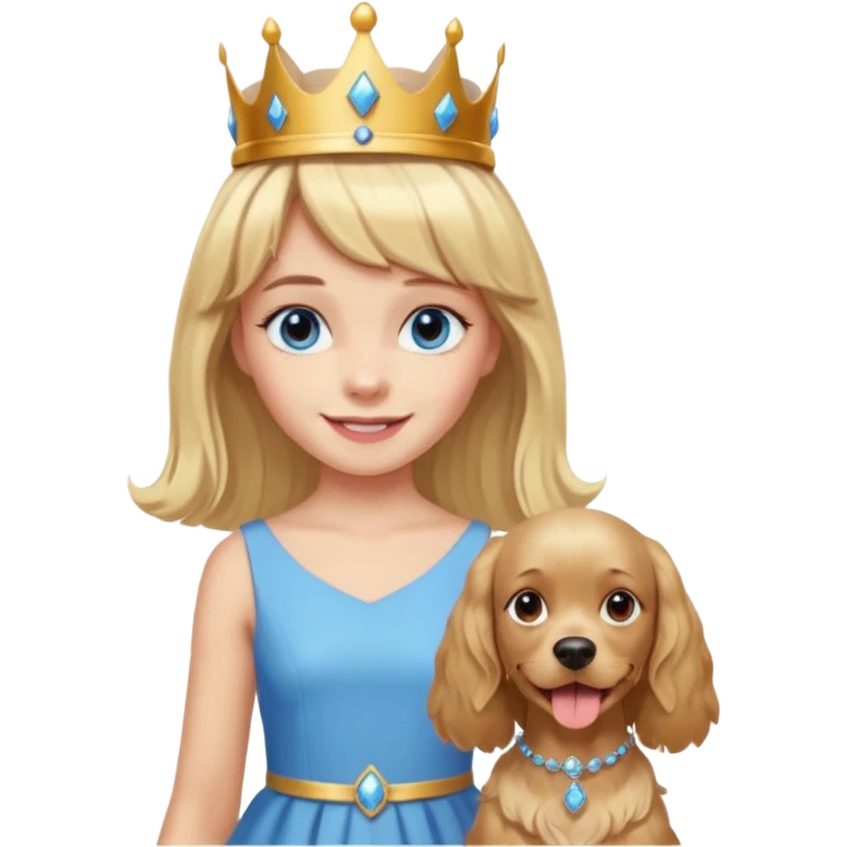 simple Blonde girl with bangs and blue eyes, and a simple crown. giving cockerspaniel energy emoji