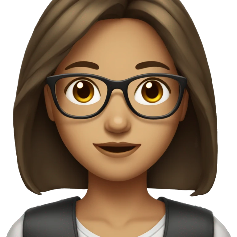 Girl with brown eyes and medium length brown hair and glasses emoji
