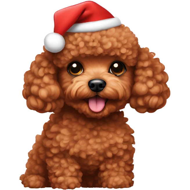 red toy poodle wearing a santa hat emoji