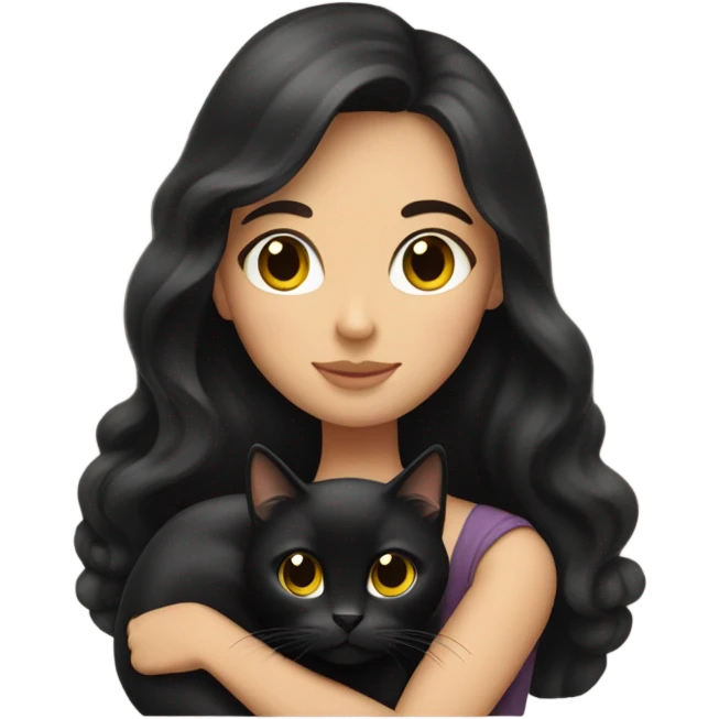 Brunette holds black cat emoji