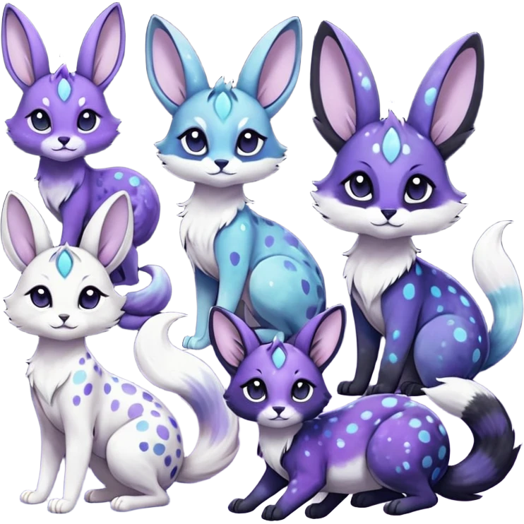 Colorful black-violet-indigo-purple-gradients nebulae nebula starry galactical shiny white-stars-spotted glorious iridescent divine exotic cute cool beautiful realistic Meloetta-caracal-civet-sergal-bunny-oncilla-animal-Fakémon-hybrid-fursona (full body) emoji
