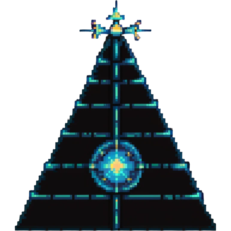 pyramid with glowing technology core and power lines emoji